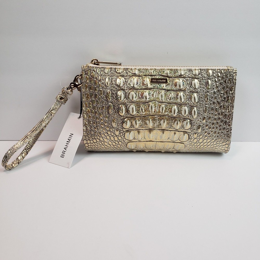 Brahmin Daisy Leather Wristlet Hologram Melbourne Genuine Leather Purse HTF Bag - Picture 3 of 16